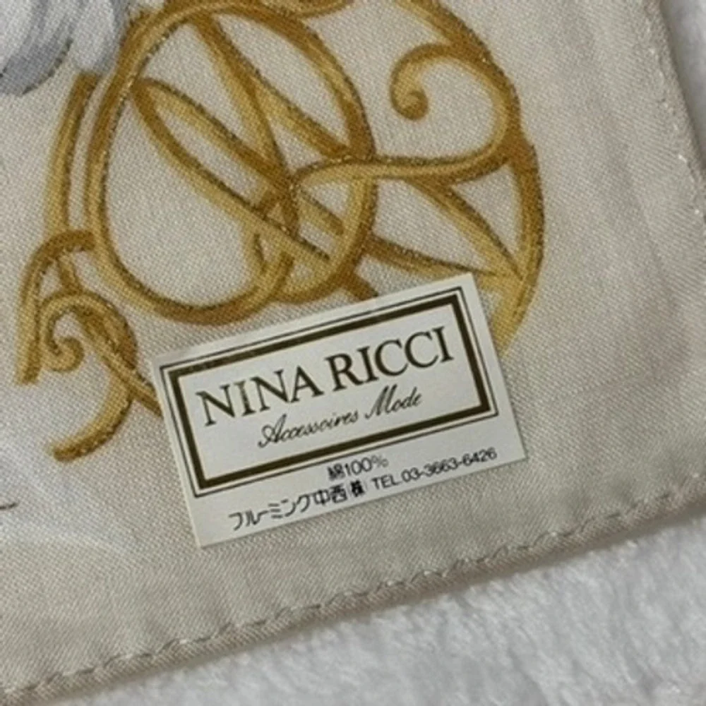Vtg NINA RICCI Scarf Handkerchief Floral Daisy Cotton Cream 19.5
